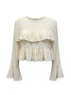 Altar'd State Women's Wrenley Ruffle Top Beige XXS NWT